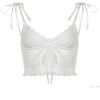Rapcopter Y2K Lace Trim Crop Top Aesthetic White Bow Cute Sweet Mini Vest Knitted Basic Casual Tee Women Summer Backless Beach 1 19012