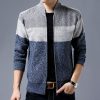 Spring Winter New Men's Cardigan Single-Breasted Fashion Knit  Plus Size Sweater Stitching Colorblock Stand Collar Coats Jackets 1 19537