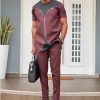 African Clothing for Man Shirts and Pants 2 Pieces Patchwork Short Sleeves Round Neck Men's Fashion Casual Business Suit (M-4XL) 1 17895