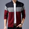 Spring Winter New Men's Cardigan Single-Breasted Fashion Knit  Plus Size Sweater Stitching Colorblock Stand Collar Coats Jackets 1 19536