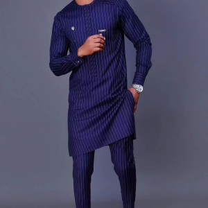 Striped Print Long Sleeve African Ethnic Men's Suit Top Pants Set 2 Pieces Outfit Set men Clothing Suit Dashiki Shirt Trouser 1